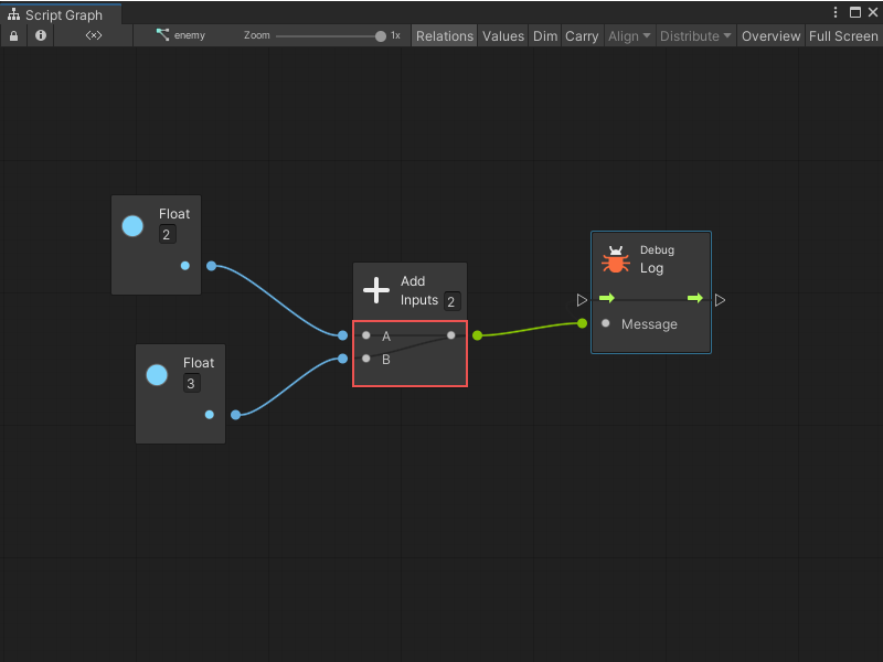 A correct Add node, with two inputs: A and B.