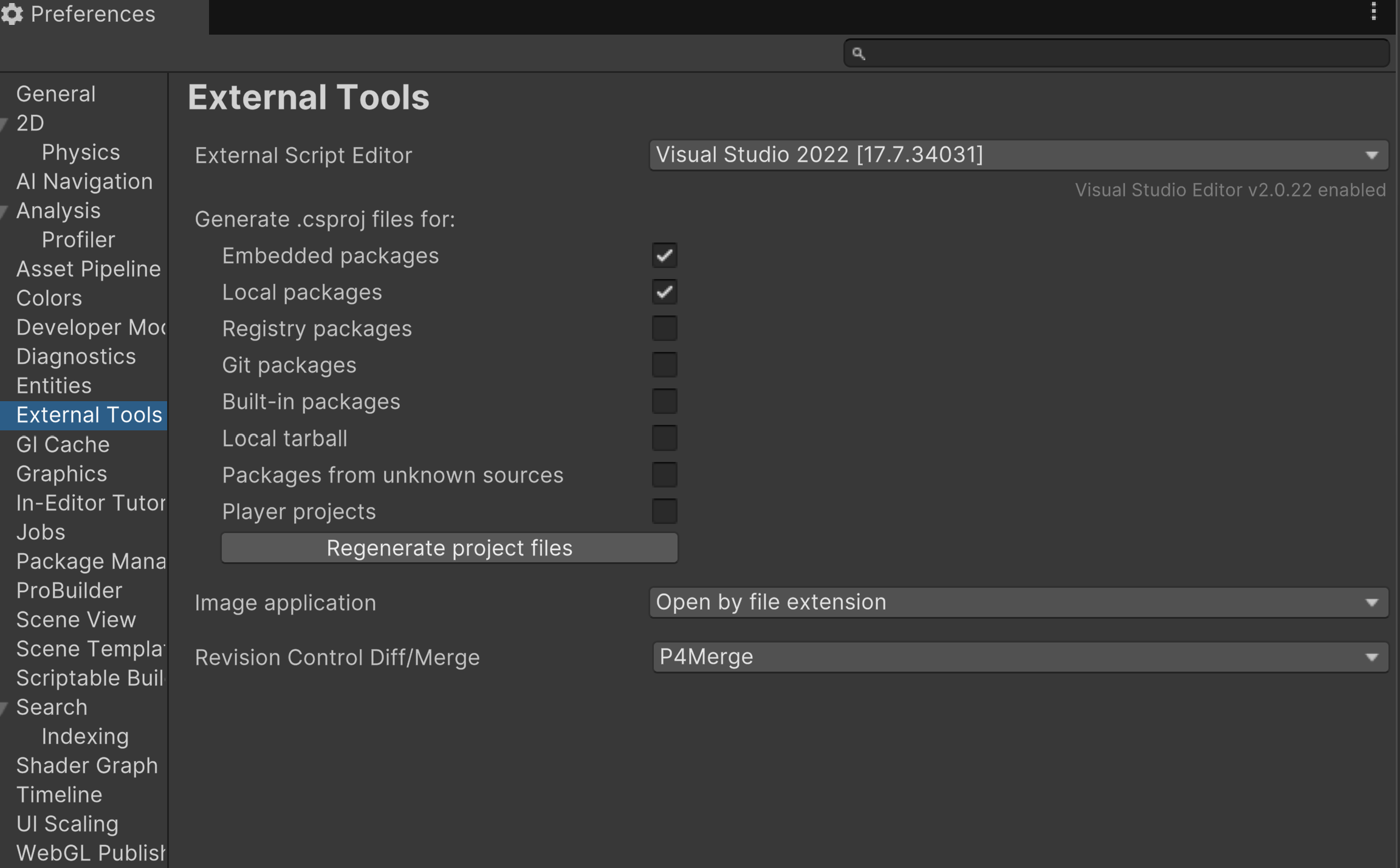 External Tools tab in the Preferences window